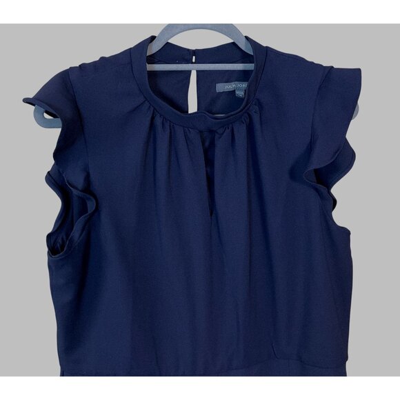 Julia Jordan Navy High Neck Flutter Sleeve Wide Leg Crepe Jumpsuit 14 NWT - Picture 2 of 9